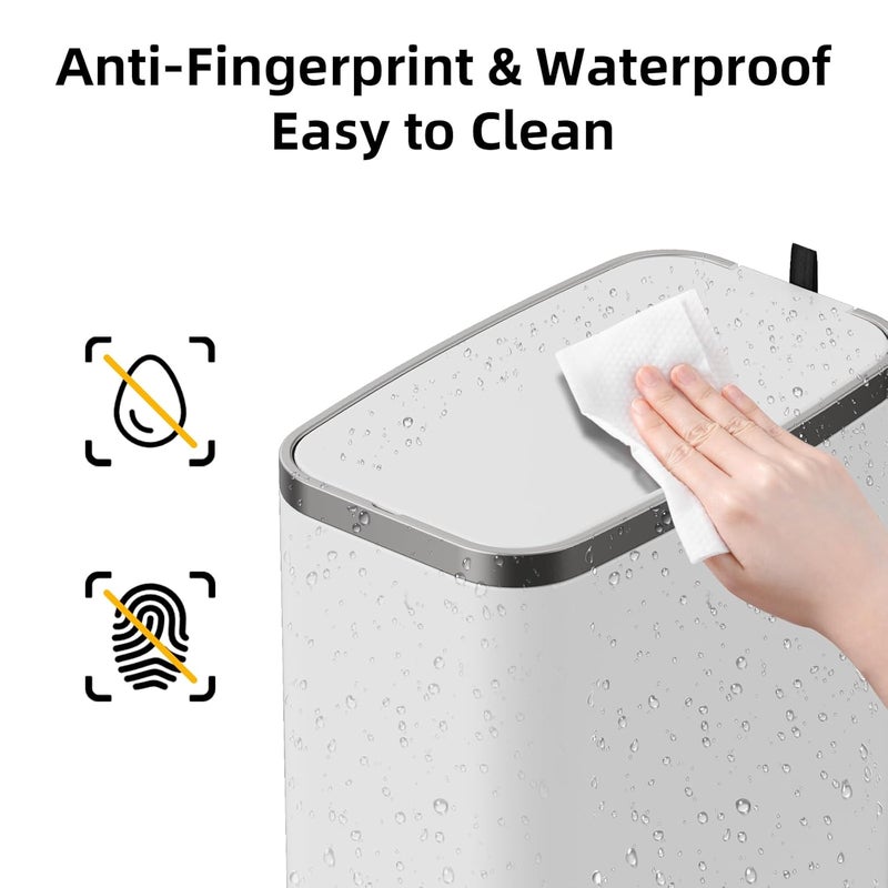 KdbK Stainless Steel Bathroom Trash Can with Lid Soft Close,1.6 Gallon Slim Garbage can,Small Metal Step Wastebasket for Office, Bedroom, Toilet, White - Image 4